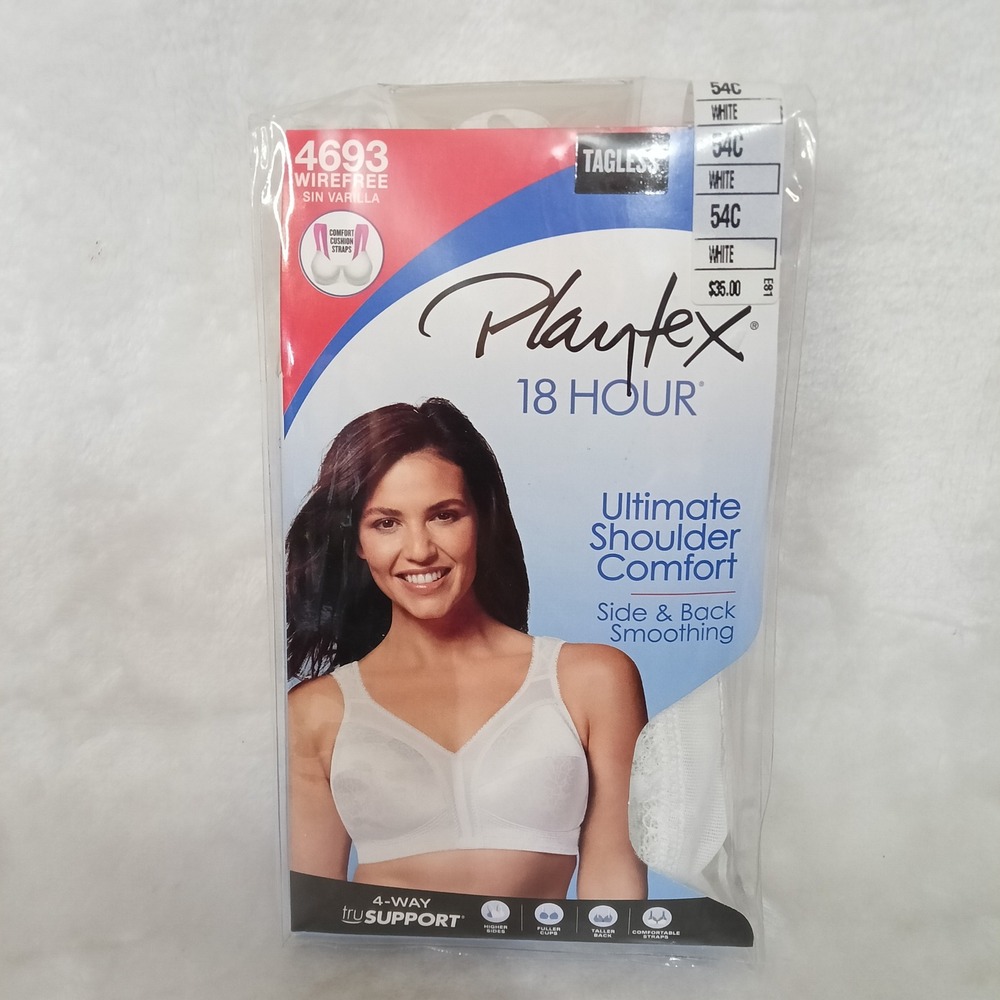 Playtex 18 Hour Ultimate Shoulder Comfort Wirefree Bra White 4693 Size 54C